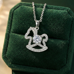 Nouveau Collier Pendentif Cheval Carrousel en Argent 925 avec Moissanite, Bijou du Zodiaque Chinois 2026, Cadeau pour Femme - Product Image 1