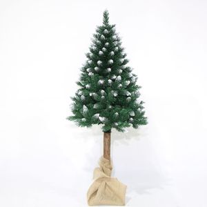 Sapin de Noël floqué blanc avec tronc en bois naturel, pin enneigé, base en toile de jute pour la décoration de la maison, des hôtels et des centres commerciaux - Product Image 5