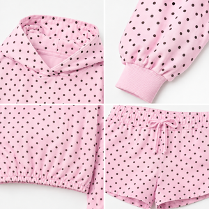 Conjunto a juego de lunares para mujer con logo personalizado, estilo urbano americano, 100% algodón, sudadera corta y pantalones cortos, ropa de otoño - Product Image 4