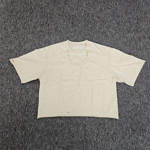 Fabricantes de ropa al por mayor cuello doble Casual Boxy Drop Shoulder Blank Plain Curling desgastado recortado Boxy Fit camiseta - Product Image 3