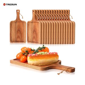 Tabla de cortar de madera maciza de acacia personalizada con logo, bandeja para frutas y pizza, utensilio de cocina, plato de madera con asa y cordón. - Product Image 1