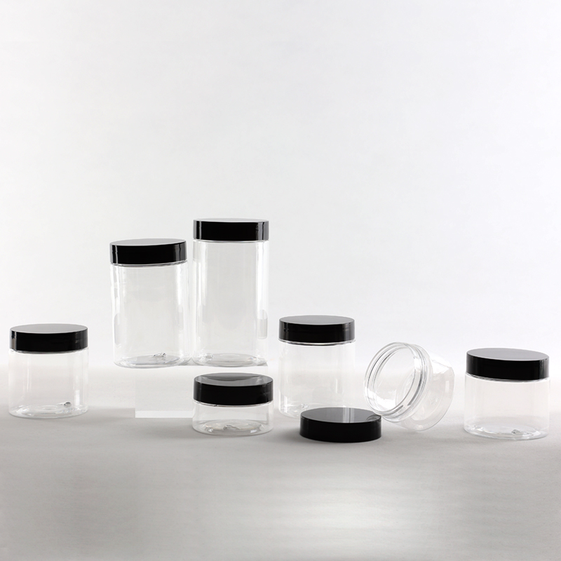 Food Grade 50Ml 100Ml 1oz 4oz 8oz 16oz 250g 400ml PET Plastic Cosmetic Cream Hair Gel Body Scrub Butter Slime Jar With Black Lid