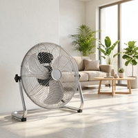 Ventilateur sur pied en métal argenté de 16 pouces, personnalisé en usine, avec 3 pales métalliques et contrôle mécanique de la vitesse