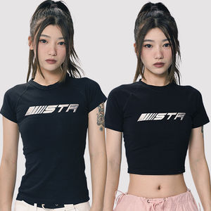 Wholesale High Quality 100%Cotton Breathable Digital Printed Y2K <b>Crop</b> Top Slim <b>Fit</b> Women's <b>T</b>-<b>Shirt</b> - Product Image 2