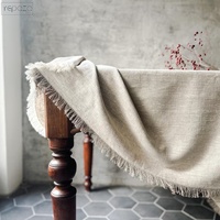 Nappe en lin à bords bruts gris mélangé avec franges – Nappe en lin épaisse et élégante style campagnard