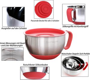 Ensemble de bols mélangeurs en acier inoxydable poli, écologiques, avec couvercle et poignée, pour cuisine moderne et salades, en gros et en stock - Product Image 2