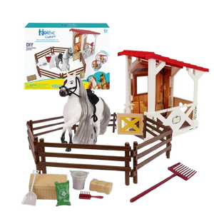 Paardenstal Speelset Voor Kinderen Realistisch Boerderijdier Speelgoed Met Hekwerk Schuurzadel Doen Alsof Spelen Paardenverzorgingsset Voor Jongens En Meisjes - Product Image 2