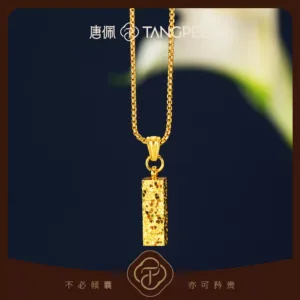 TANGPEI 2026 Nuevo Collar de Barra de Oro para Mujer, Aleación de Cobre, Inscripción 'Riqueza en las Cuatro Direcciones', Textura de Hielo Triturado, Joyería de Moda - Product Image 3