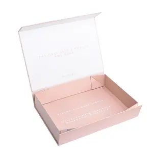 ที่กำหนดเองสีชมพูแม่เหล็กพับกล่องของขวัญหรูหราแข็งพับกล่องของขวัญเคลือบจบกล่องบรรจุภัณฑ์