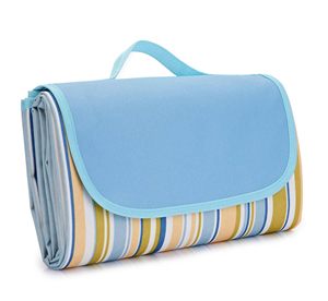 Wholesale <b>Blue</b> and Yellow Stripes Large Portable Thin Waterproof Beach <b>Blanket</b> Foldable Outdoor Mat - Product Image 1