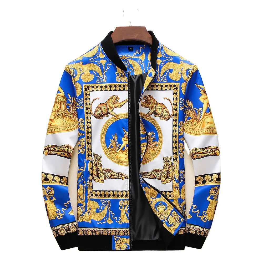 Men Brand Jacket Luxury Gold Print Bomber Jacket Men Royal Men Casual Coats Windbreaker Clothe Fashion High Quality Jackets Male