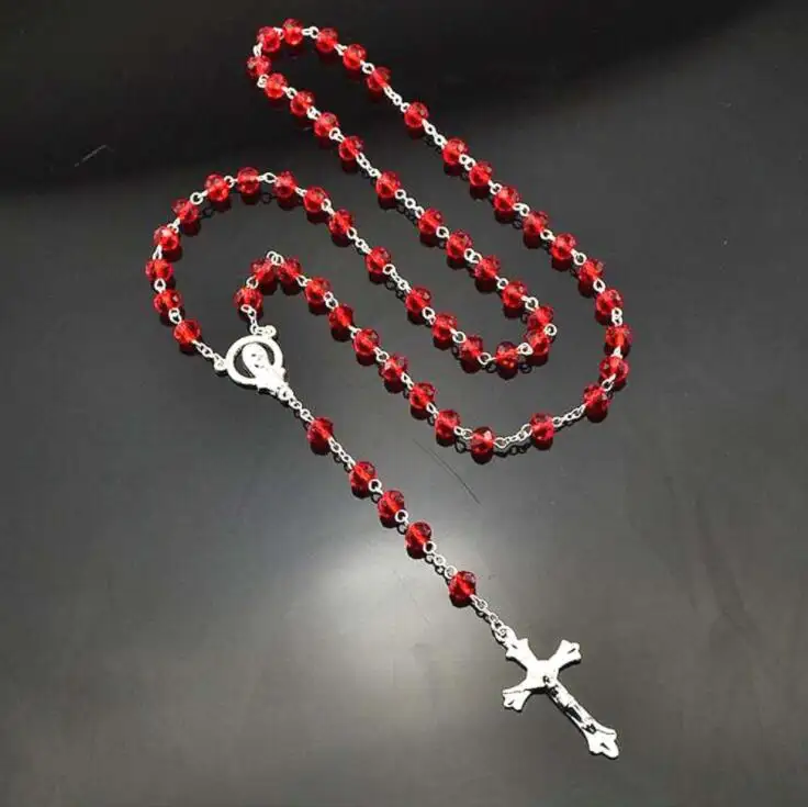 Collana con perline di rosario di cristallo collana con croce di gesù collana con gioielli religiosi personalizzati