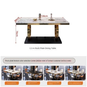 Ensemble <span class=keywords><strong>de</strong></span> table à manger rectangulaire en pierre frittée écologique au design moderne simple, 6 <span class=keywords><strong>chaises</strong></span>, pieds en acier carbone doré pour le salon - Product Image 3