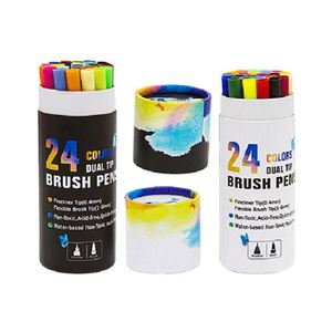 Ensemble de 24 stylos pinceaux flexibles à double pointe fine pour le dessin, marqueurs artistiques à double pointe fine et large - Product Image 1