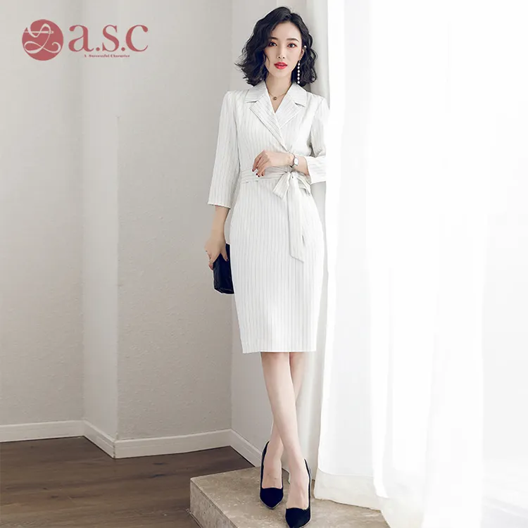 Femme Vêtements Petite Commande Fabrication Courte élégant Blanc bureau Femme Robe Pour Dame