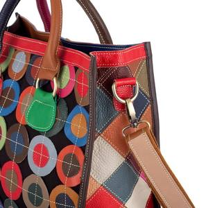 Sac fourre-tout AndoBag pour femmes en cuir de vache véritable + toile, coutures colorées, motif géométrique, sacs à bandoulière, sac à main décontracté 10662 - Product Image 5