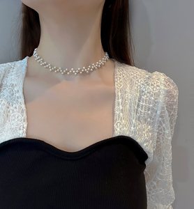 Collar de Perlas Tejidas con Encaje Francés, Perlas Naturales de Agua Dulce de 4-5 mm Trenzadas a Mano con Acero de Tungsteno, Baño al Vacío que No se Desvanece - Product Image 6