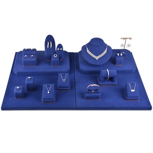 Custom Luxury Microfiber Velvet Jewelry Display Stand Pop Jewelry Counter Showcase with Bust Tray Set Shop Logo Accessory - Product Image 1