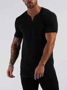 Summer Small V-Neck Fashion Black Pure Cotton Sports T-Shirt Casual Fashionable Breathable Blank Training plain t shirt - Product Image 4