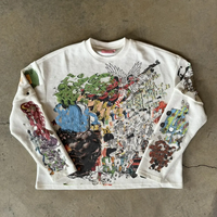 Streetwear personnalisé de printemps impression numérique 250gsm coton t-shirts graphiques bouton détachable gaufré tricot à manches longues t-shirt hommes