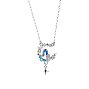 Collier en argent sterling S925 avec émail lune, étoile et cœur, zircon, ambiance rêveuse, cadeau d'anniversaire pour femme, chaîne de clavicule, bijoux - Product Image 1