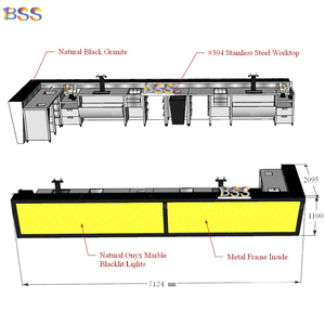 Bancone <span class=keywords><strong>Bar</strong></span> a Forma di <span class=keywords><strong>L</strong></span> Moderno per Nightclub e Ristoranti con Piano in Marmo Traslucido e Granito Nero Onice - Product Image 3