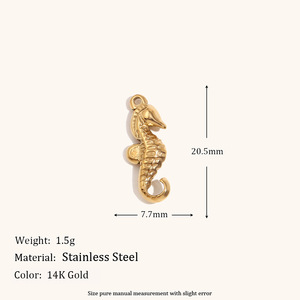 Collection de pendentifs Oceanic Glimmer Charm |   Acier inoxydable plaqué or 18K PVD : Pendentif dauphin, hippocampe, coquillage pour la fabrication de bijoux - Product Image 4