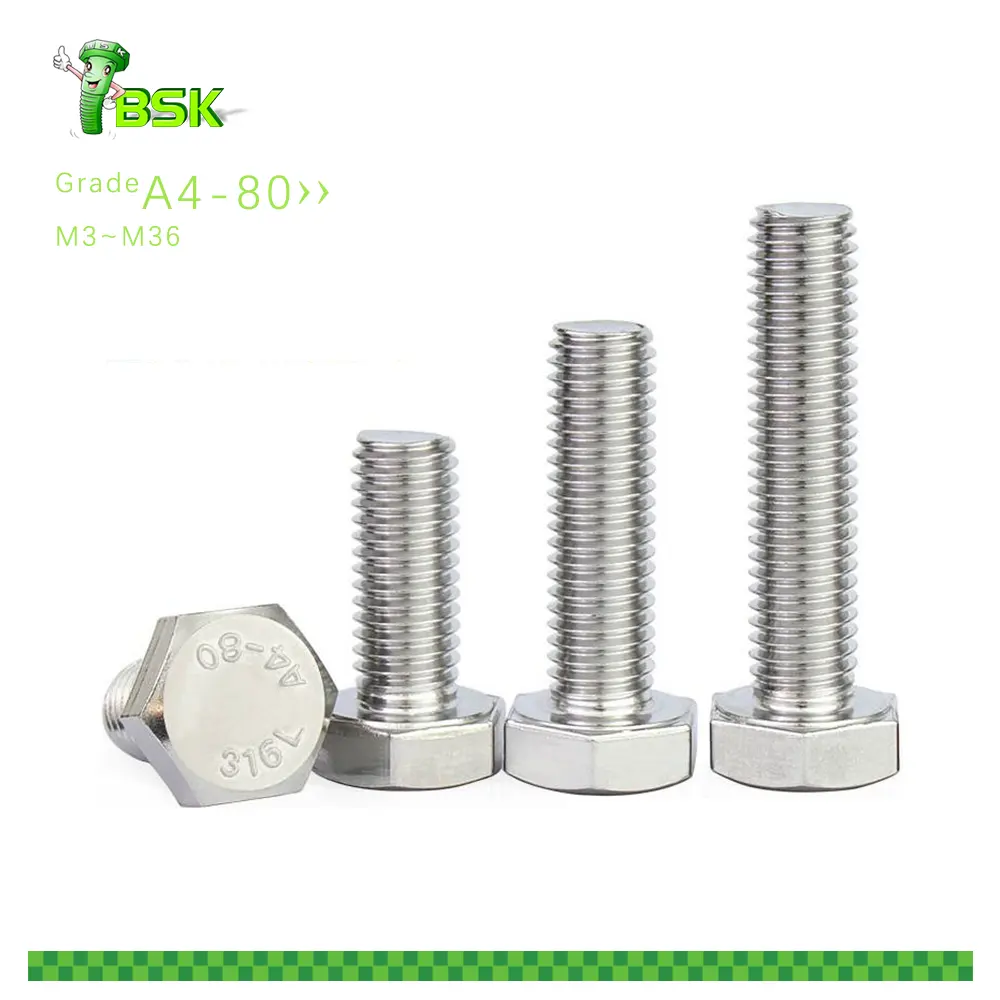 DIN933 Semscrew Hex Bolt and Nuts SS304 SS316 A4-80 M3 M4 M6 M8 M10 M12 M16 M18 M20 M22 M24 din931Stainless Steel OEM ODM Plain