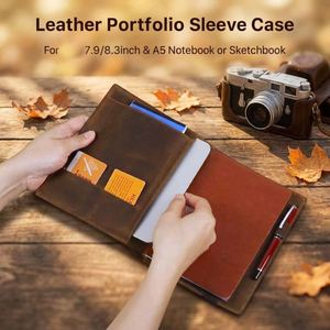 Genuine Leather A5 <b>Notebook</b> Cover with Pen Holder Modern Design Embossed Compatible Pad <b>Mini</b> Multi-Functional Protective Case - Product Image 3