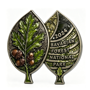 Parc National Forêt Bavaroise 2024 Médaille Feuille de Chêne en Alliage de Zinc Plaqué Argent avec Gravure Souvenir Jeton de Collection - Product Image 5