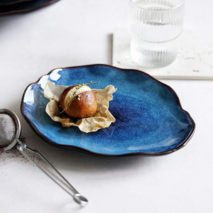 Assiette en céramique de porcelaine bleue vintage japonaise, transformée au four, irrégulière, durable, pour mariage, <span class=keywords><strong>salade</strong></span> et pâtes - Product Image 4