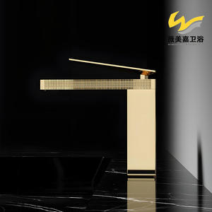 Robinet de lavabo monobloc en cuivre brossé doré pour projet hôtelier, avec cartouche céramique surélevée, eau chaude et froide, pour salle de bain - Product Image 2