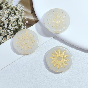 Cuentas de Vidrio Redondas con Diseño de <span class=keywords><strong>Sol</strong></span> de 21.5 mm, Bañadas en Oro - Product Image 1