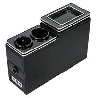 Boîte de rangement avant de luxe pour véhicule commercial avec chargeur USB et finition plastique et cuir, rangement allée deuxième rangée