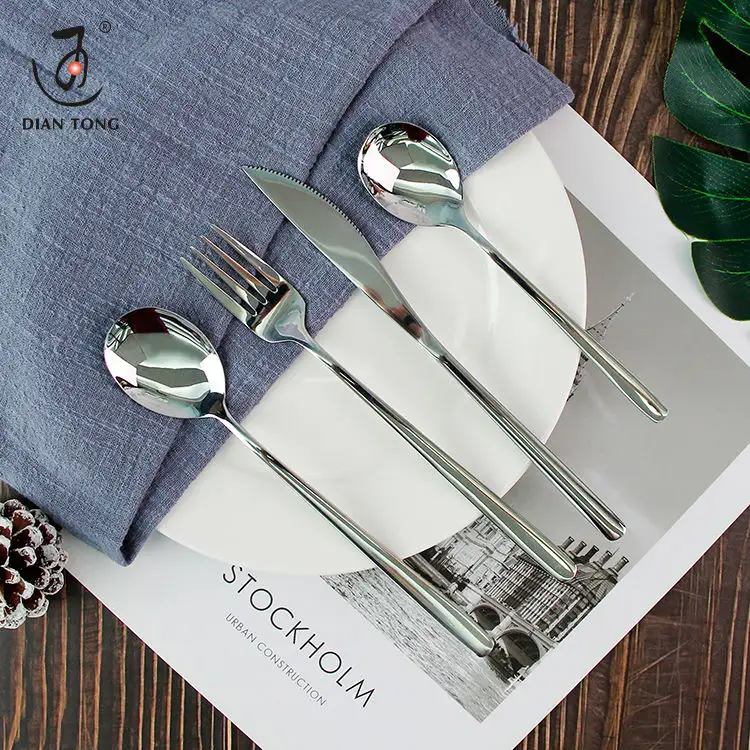 DianTong-Juego de cuchara y tenedor de plata 304, cubiertos de plata de acero inoxidable para restaurante y boda, gran oferta