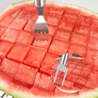 2-in-1 Handmatige RVS Watermeloen Snijder Vork Multifunctionele Fruit Snijder Kubus Snijder Draagbaar Keuken Gereedschap voor Feestjes