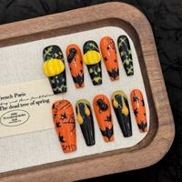Faux ongles personnalisés pour Halloween, dégradé de rose fantôme, toile d'araignée, conception de faux ongles artificiels, 10 pièces