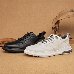 Chaussures pour hommes en cuir véritable à bout rond, lacées, avec semelle épaisse, doublure en maille respirante, semelle intermédiaire en EVA, semelle extérieure en caoutchouc, pour toutes les saisons, usage décontracté - Product Image 2