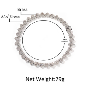 Collana Popolare a Catena con <span class=keywords><strong>Cuore</strong></span> CZ Iced Out e Zirconi Baguette, Gioielli Hip-Hop Bling da Rapper - Product Image 6