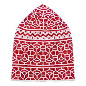 <b>Bold</b> Red White Omani Kufi Hat Embroidery Muslim Prayer <b>Cap</b> Men Traditional Islamic Headwear Acrylic Satin Breathable - Product Image 1