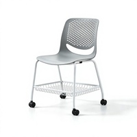 Chaise de formation haute en plastique PP évidé avec cadre métallique, roulettes, panier à livres, respirante, pour conférence, école, bureau, avec dossier