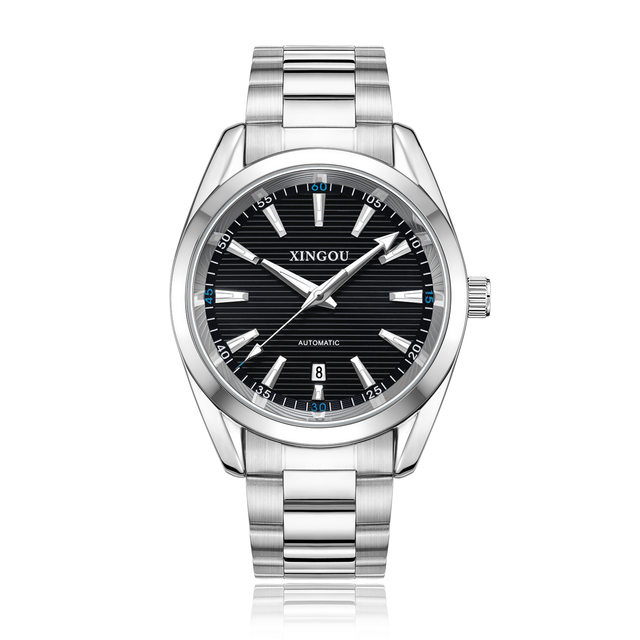 XINGOU Automatic Mechanical Watch for Men Black Dial 41.5mm Man Wristwatch Calender Timer Business Mens Mechanical Watches