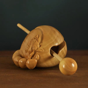 Loto di bosso 6cm in legno massello intagliato scultura in legno pesce strumento di meditazione a percussione - Product Image 5