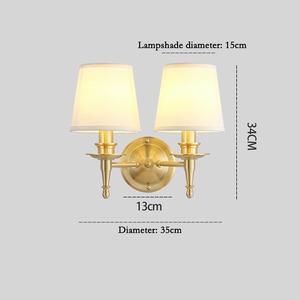 Applique <span class=keywords><strong>da</strong></span> <span class=keywords><strong>Parete</strong></span> in Ottone Dorato Anticato <span class=keywords><strong>con</strong></span> Doppio Paralume in Tessuto Bianco, Lampada <span class=keywords><strong>da</strong></span> <span class=keywords><strong>Parete</strong></span> per Bagno, Comodino, Corridoio, Soggiorno - Product Image 3