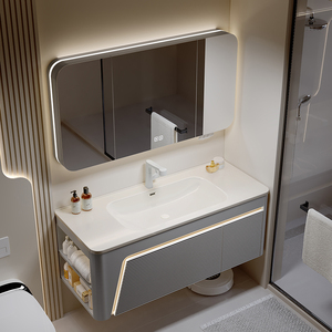 Modern Bathroom Vanity with Seamless Integrated Sink LED Mirror Cabinet Luxury Bathroom Cabinets - Product Image 4