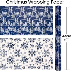 Christmas gift wrapping <b>paper</b> 17 inches double sided printed with Christmas tree and snowflake <b>patterns</b> customizable - Product Image 2