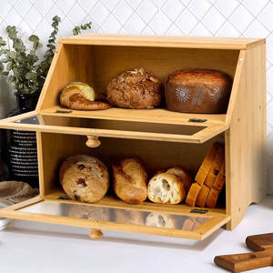 Gl bán buôn tre <span class=keywords><strong>2</strong></span> - <span class=keywords><strong>Tier</strong></span> bánh mì hộp lưu trữ với cửa sổ kính để giữ cho bánh mì tươi - Product Image 3