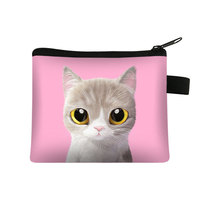 Sac de maquillage imprimé chat de dessin animé mignon, pochette de rangement portable pour cartes et clés pour étudiants