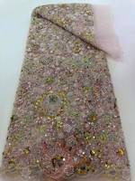 Tissu de mariée en dentelle florale lourde perlée, maille brodée de sequins écologique, accessoires de chaussures de mariage, tricoté chaîne uni