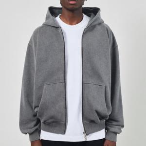 Sudaderas con capucha lavadas con ácido personalizadas para hombres, sudaderas con capucha funcionales de gran tamaño con doble cremallera, ropa de calle, sudadera con cremallera en blanco de peso pesado Vintage para hombres - Product Image 2